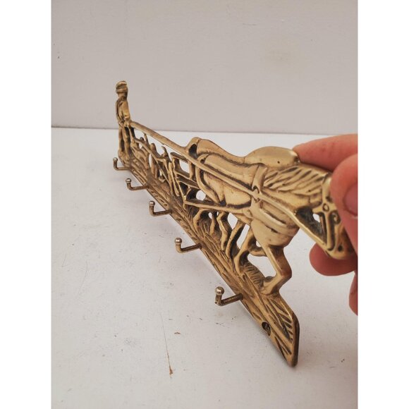 Vintage Brass Wall Key Holder Rack with five (5) Hooks | Mid Century Modern | - Picture 4 of 10